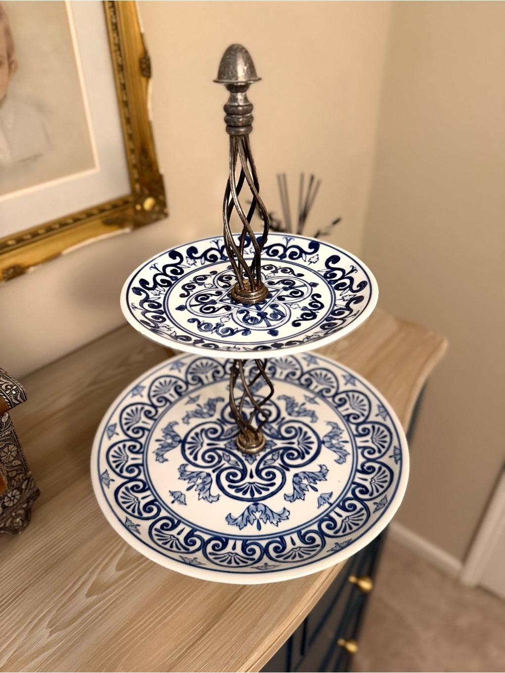 Bombay Company Blue & White Two-Tier Serving Stand